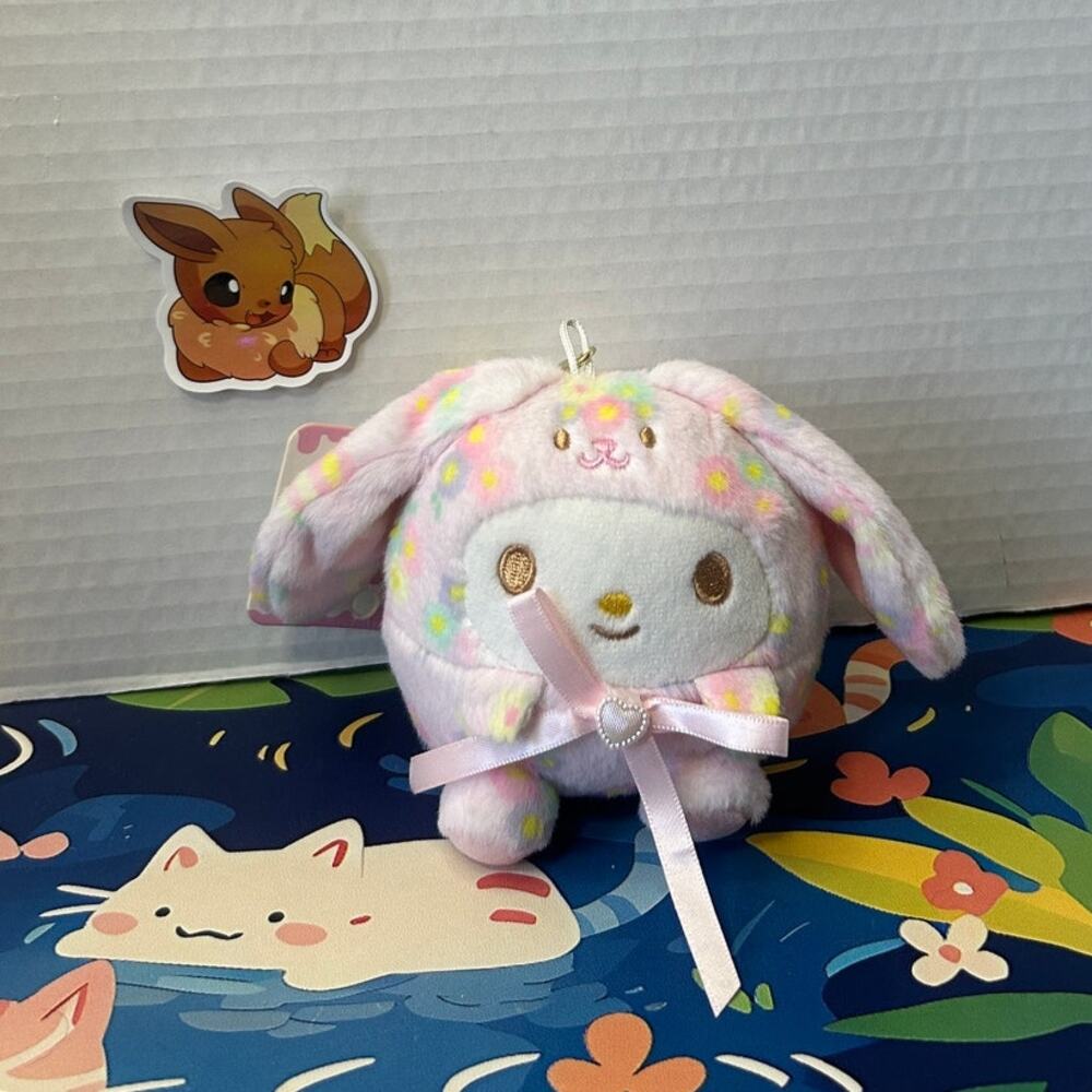 Sanrio My Melody Easter Rabbit Floral Plush Keychain Stuffed Animal Toy Doll
